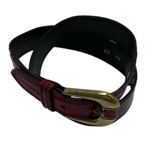 German Echt Leder Black Red Floral Gold Buckle Belt 34 67 BLEMISH
